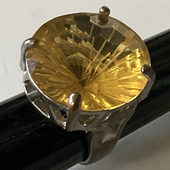 VTG Costume Cocktail Ring Mid Century Mod BIG Faux Citrine Stone Statement 7.75 - Picture 4 of 12
